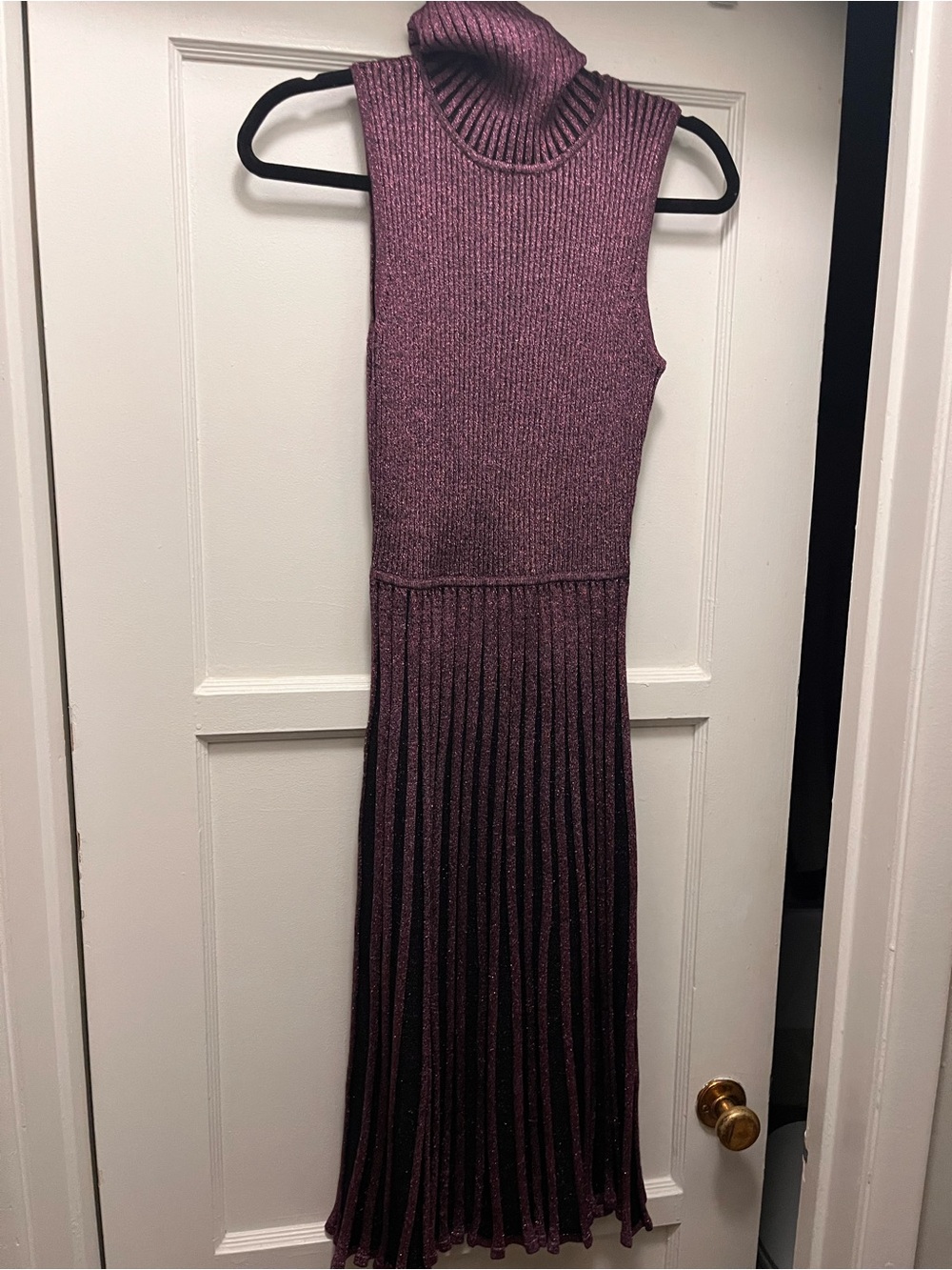 Milly Sleeveless Turtleneck Pleated Midi Dress in Plum